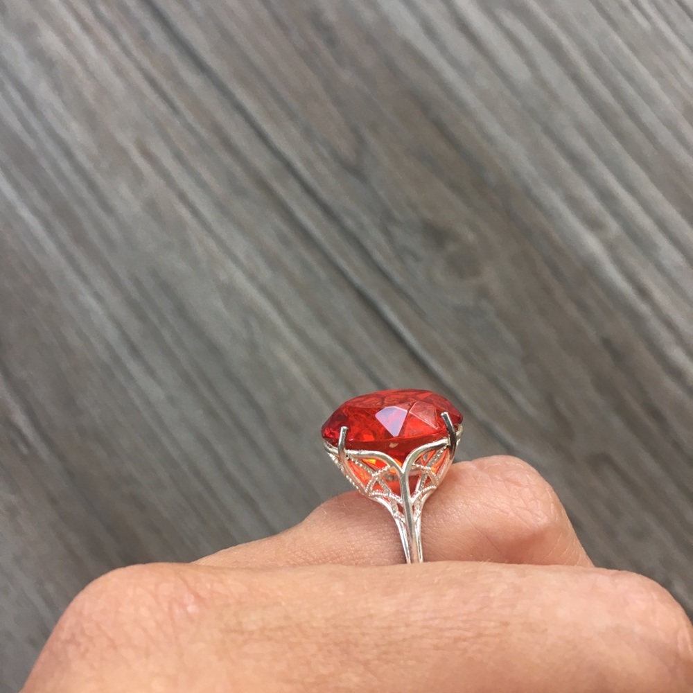 Red amber and sterling silver solitaire ring